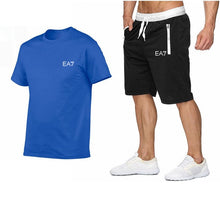 Load image into Gallery viewer, 2019 Train Graphic Series Print Fashion For Men New EA7 white Short Sleeve Men Tracksuits Set Male T-shirt fashion Clothing