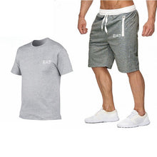 Load image into Gallery viewer, 2019 Train Graphic Series Print Fashion For Men New EA7 white Short Sleeve Men Tracksuits Set Male T-shirt fashion Clothing