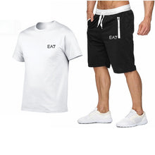 Load image into Gallery viewer, 2019 Train Graphic Series Print Fashion For Men New EA7 white Short Sleeve Men Tracksuits Set Male T-shirt fashion Clothing