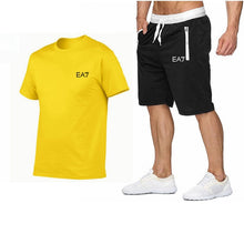 Load image into Gallery viewer, 2019 Train Graphic Series Print Fashion For Men New EA7 white Short Sleeve Men Tracksuits Set Male T-shirt fashion Clothing