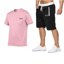 Load image into Gallery viewer, 2019 Train Graphic Series Print Fashion For Men New EA7 white Short Sleeve Men Tracksuits Set Male T-shirt fashion Clothing