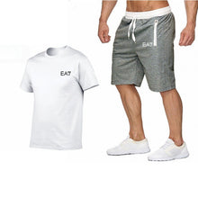 Load image into Gallery viewer, 2019 Train Graphic Series Print Fashion For Men New EA7 white Short Sleeve Men Tracksuits Set Male T-shirt fashion Clothing